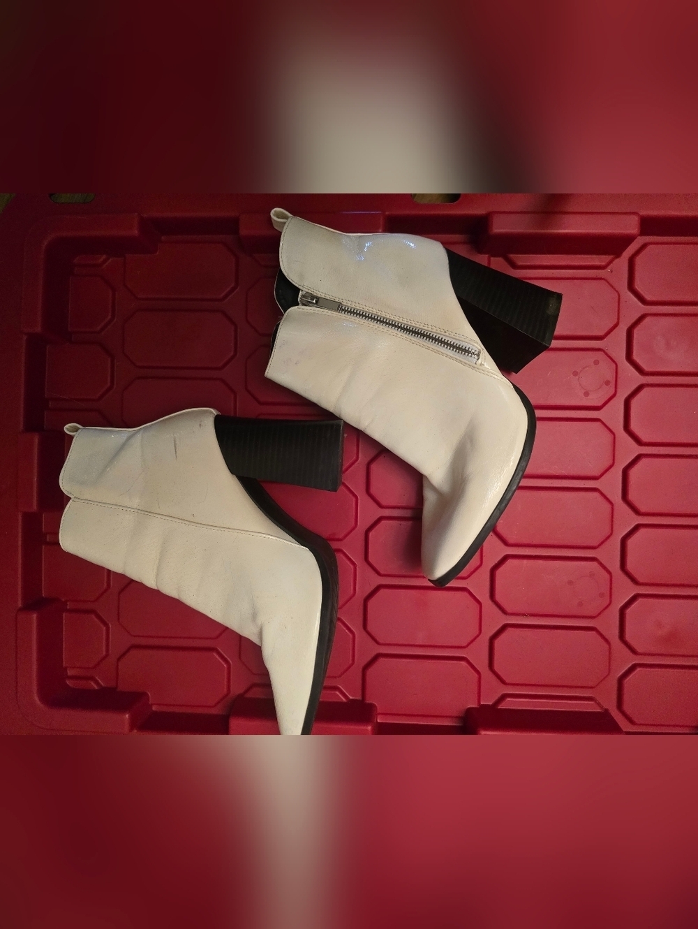 Qupid White Ankle Booties with Black Block Heel